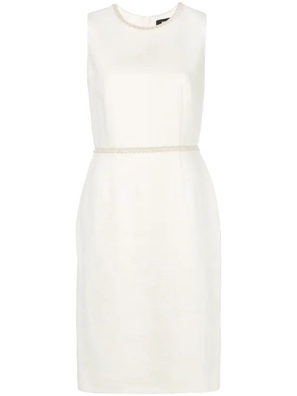 white linen shift dress