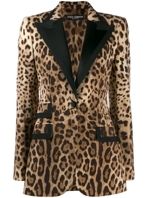 Click to view more detailed imagery on our partner's website Dolce & Gabbana Satin-Trimmed Leopard-Print Wool-Blend Blazer In Brown