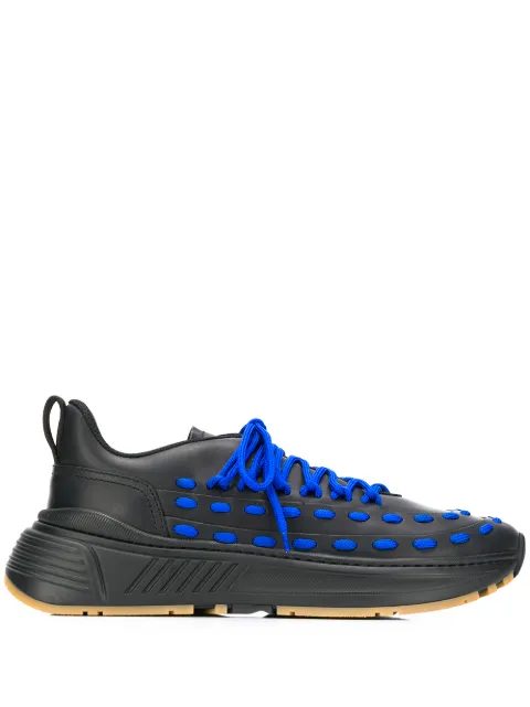 Click to view more detailed imagery on our partner's website Bottega Veneta Black & Blue Lace Speed Sneakers In Black/blue