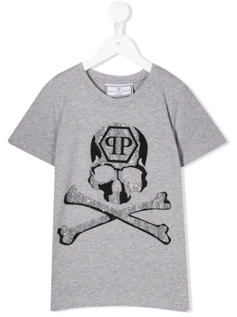 Philipp Plein Junior skull and crossbones crystal embellished T-shirt