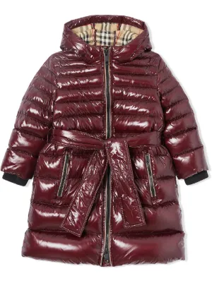 Burberry Kids معطف منفوخ بغطاء رأس وخطوط كلاسيكية