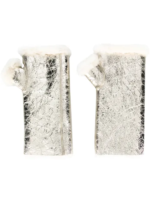 Yves Salomon metallic lamb skin gloves