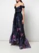 Marchesa Notte off-shoulder floral print organza gown
