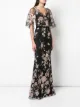 Marchesa Notte cape sleeve floral embroidered mermaid gown