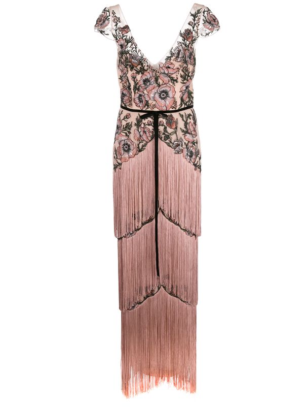 marchesa notte fringe gown