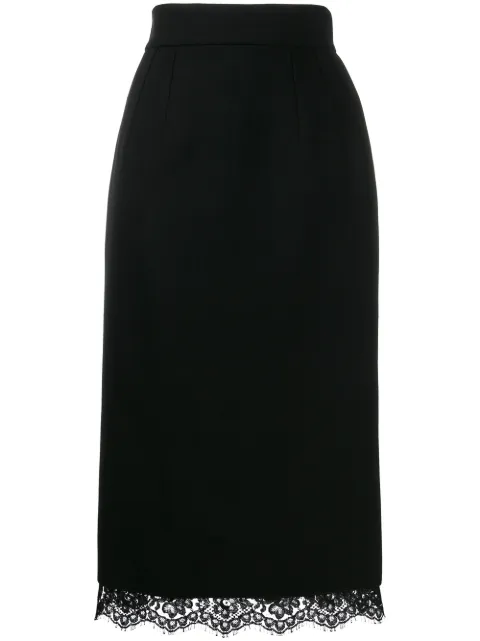 DOLCE & GABBANA DOLCE & GABBANA LACE HEM PENCIL SKIRT - BLACK