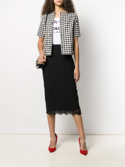 DOLCE & GABBANA DOLCE & GABBANA LACE HEM PENCIL SKIRT - BLACK