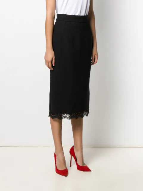 DOLCE & GABBANA DOLCE & GABBANA LACE HEM PENCIL SKIRT - BLACK