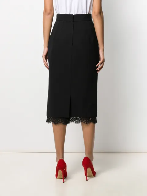 DOLCE & GABBANA DOLCE & GABBANA LACE HEM PENCIL SKIRT - BLACK