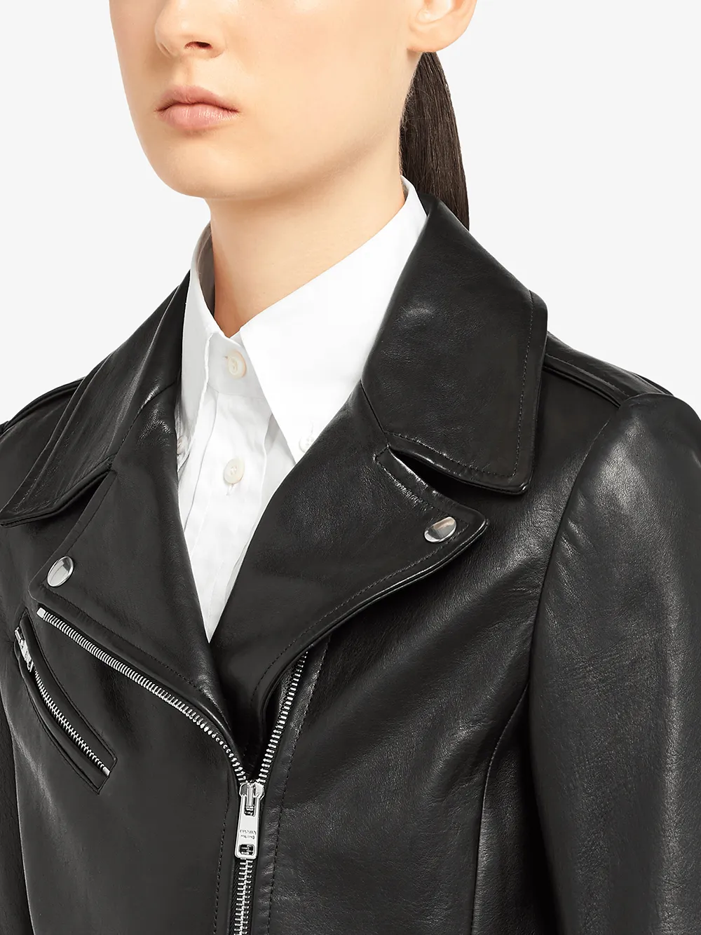 Shop Prada Nappa Leather Biker Jacket In Black