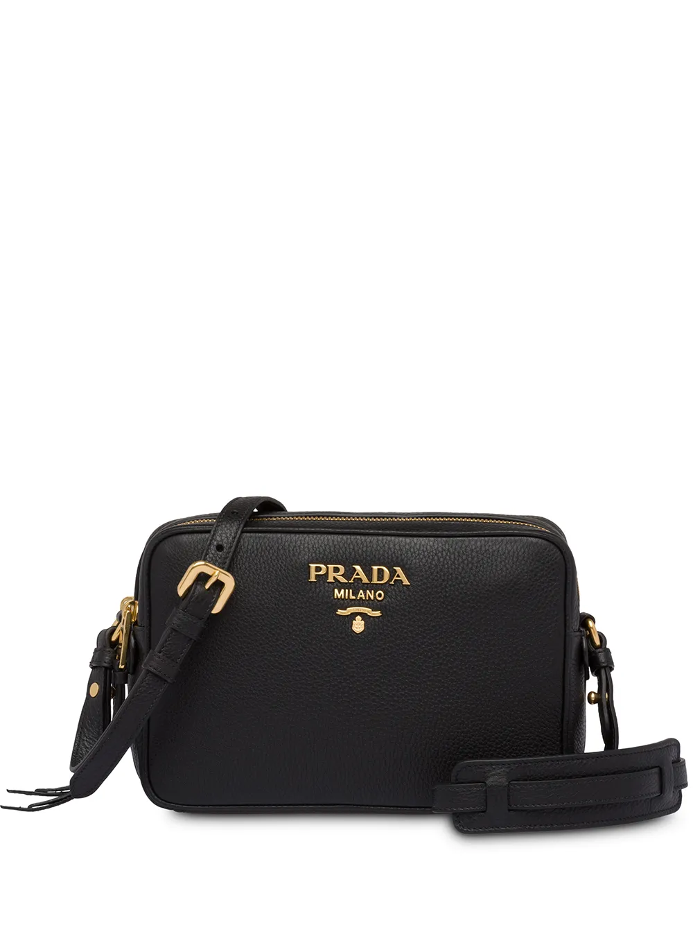 PRADA DOUBLE ZIP LEATHER CROSSBODY SHOULDER BAG WITH DUAL STRAPS