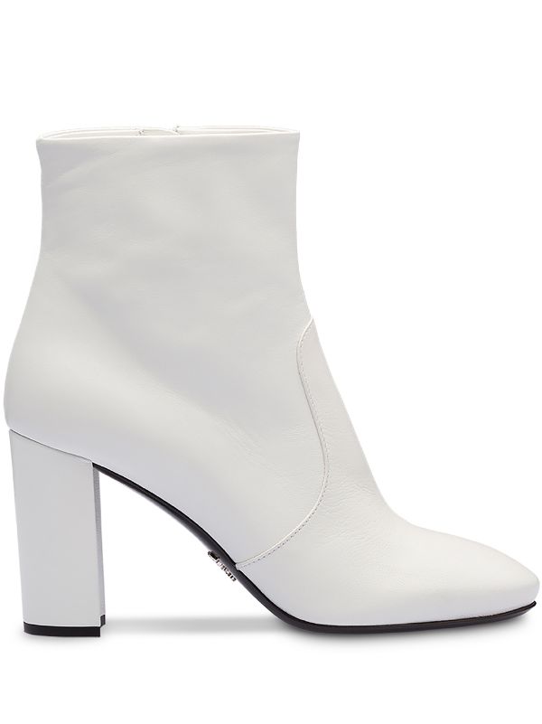 White Prada chunky heel 85 ankle boots 