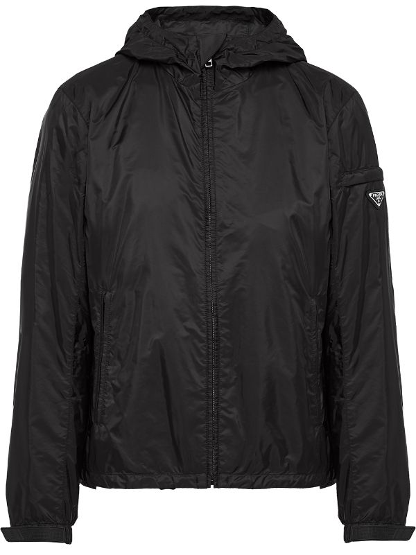 Shop black Prada technical rain jacket 