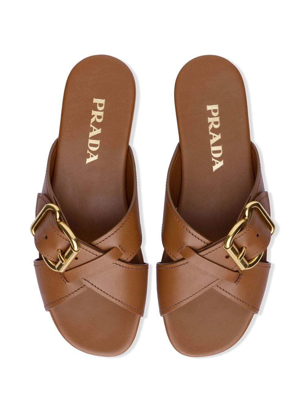 Shop Prada Leather Sandals In Brown