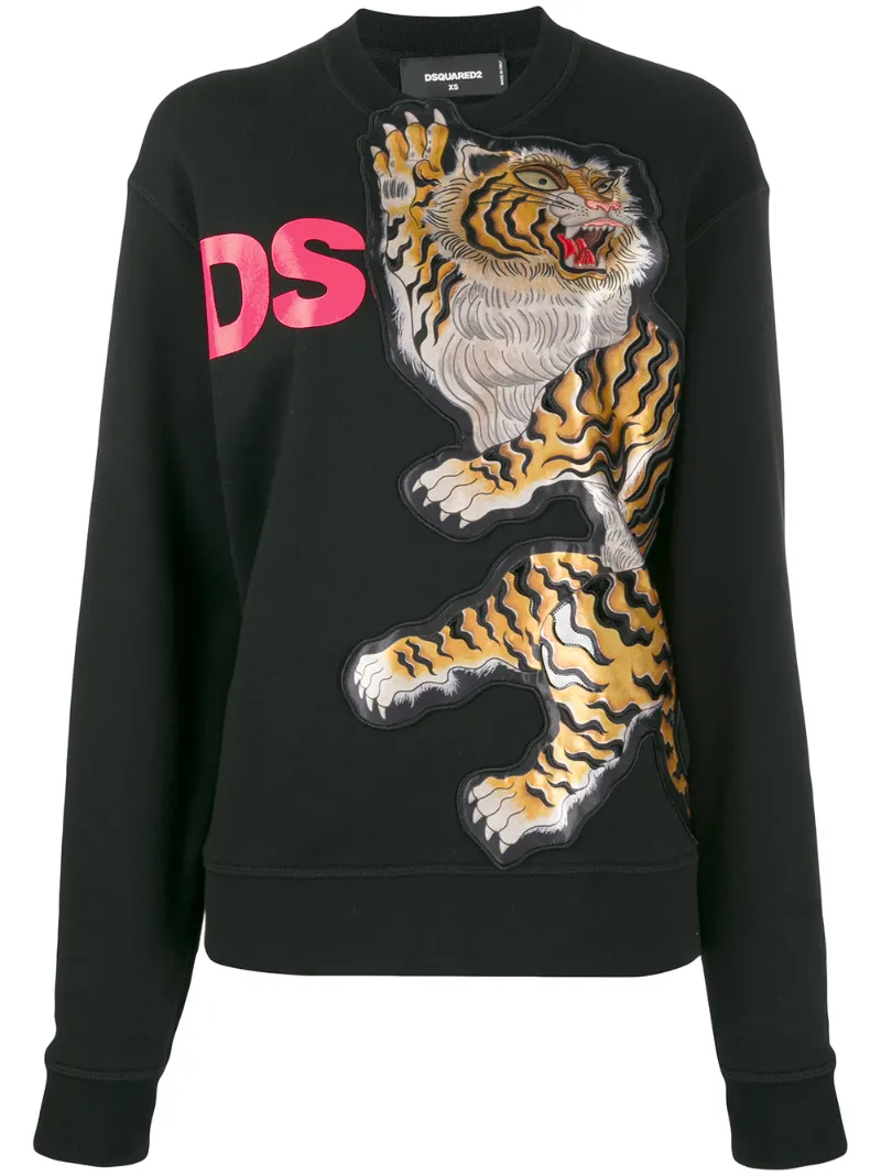 Dsquared2 Tiger Motif Knitted Jumper In Black