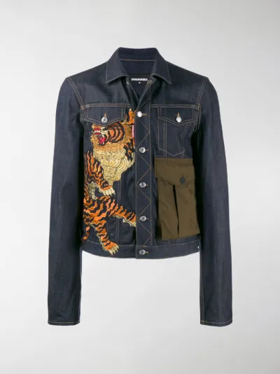 Dsquared2 embroidered tiger denim 