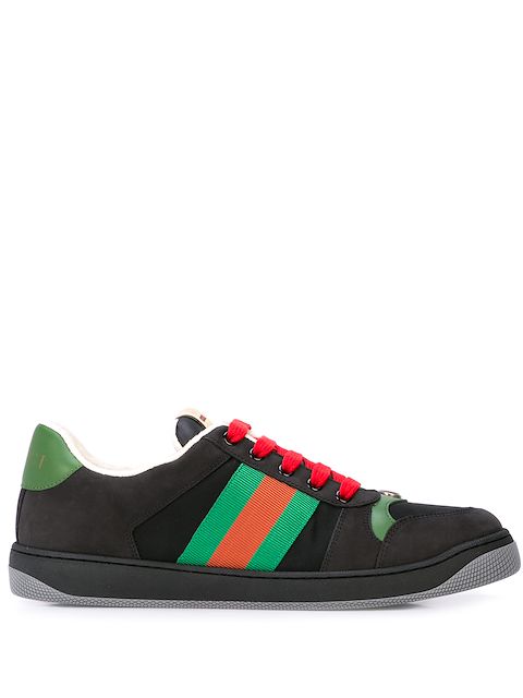 Gucci Screener Webbing-Trimmed Leather, Suede And Canvas Sneakers In Black