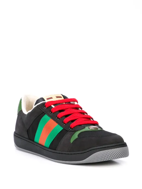 Gucci Screener Webbing-Trimmed Leather, Suede And Canvas Sneakers In Black