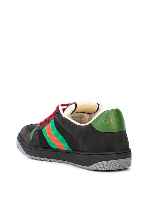Gucci Screener Webbing-Trimmed Leather, Suede And Canvas Sneakers In Black