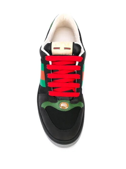 Gucci Screener Webbing-Trimmed Leather, Suede And Canvas Sneakers In Black