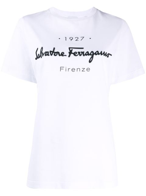 Shop white Salvatore Ferragamo 1927 logo-print T-shirt with Express