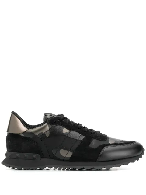 Click to view more detailed imagery on our partner's website Valentino Men's Rockrunner Camo Leather Sneakers In Black