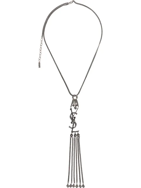 Saint Laurent Monogram textured tassel pendant necklace