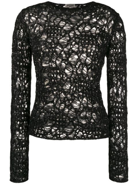 Shop Saint Laurent sequinned crochet jumper with Express Delivery ...