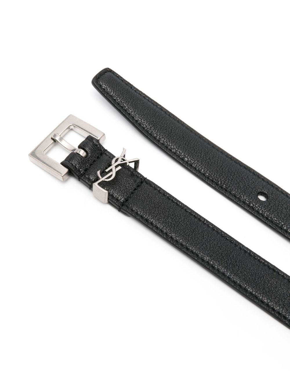 Saint Laurent Cassandre-plaque leather belt - Black