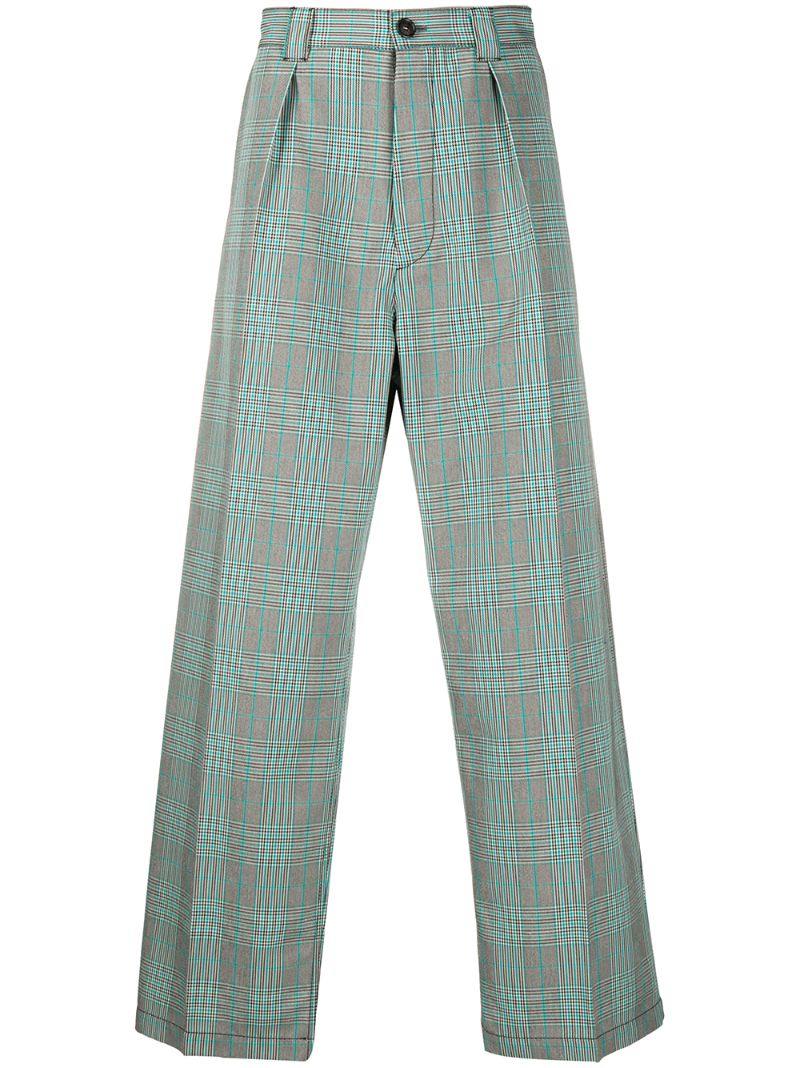 Marni Check Print Front Pleated Trousers In Black