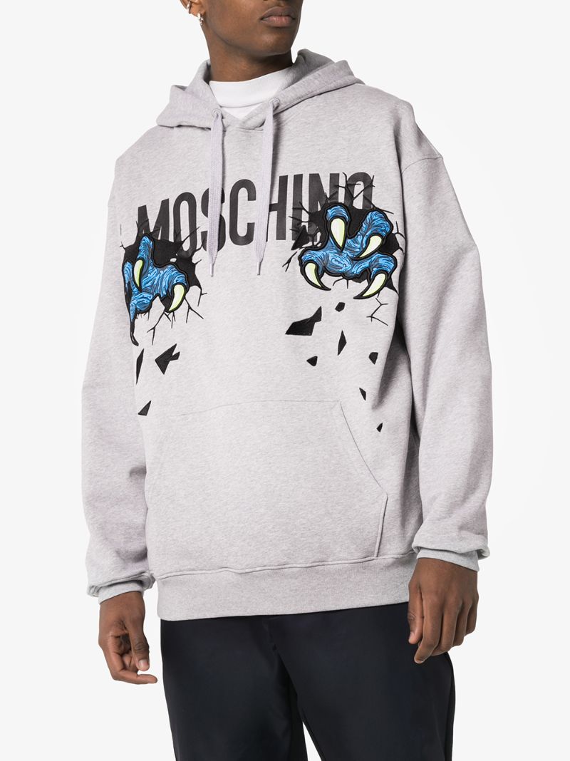 Shop Moschino Logo-print Cotton-jersey Hoodie In Grey