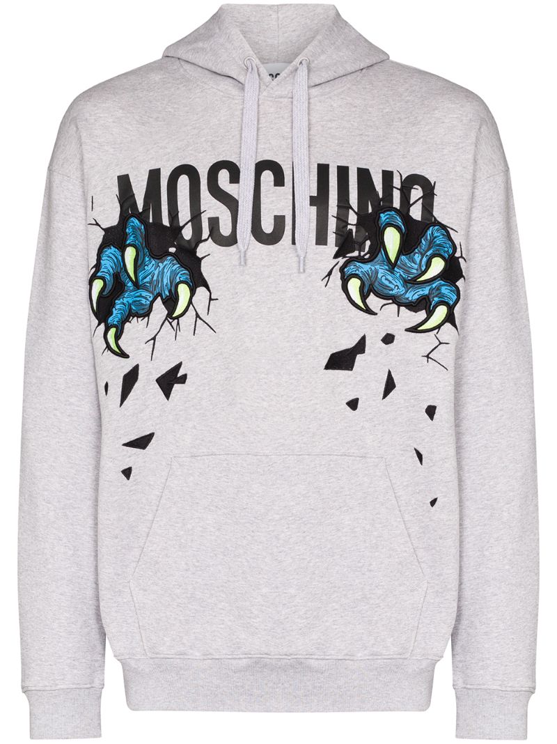 Shop Moschino Logo-print Cotton-jersey Hoodie In Grey