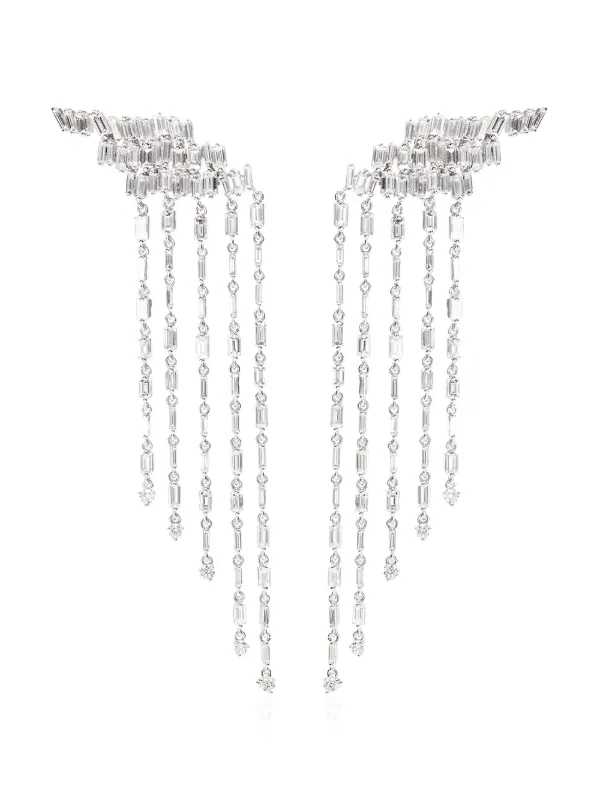 Suzanne Kalan 18kt White Gold Fireworks Diamond Fringe Drop Earrings in Silver