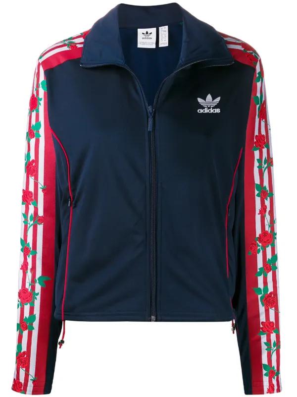 Blue Adidas Rose Print Zip Jacket 