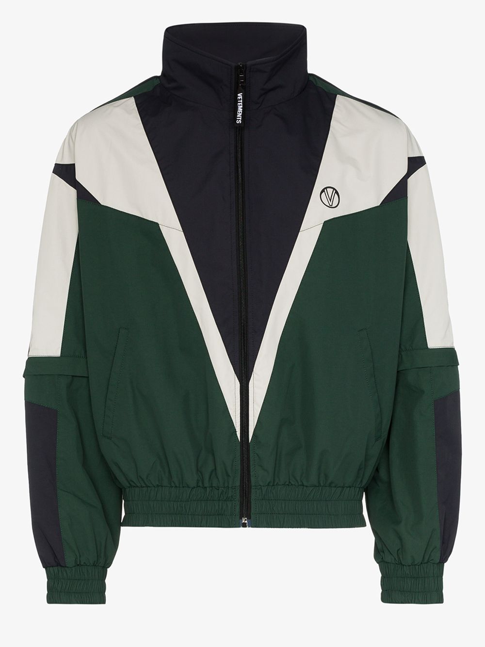 Vetements Logo-print Zip-away Sleeves Track Jacket In Black Green