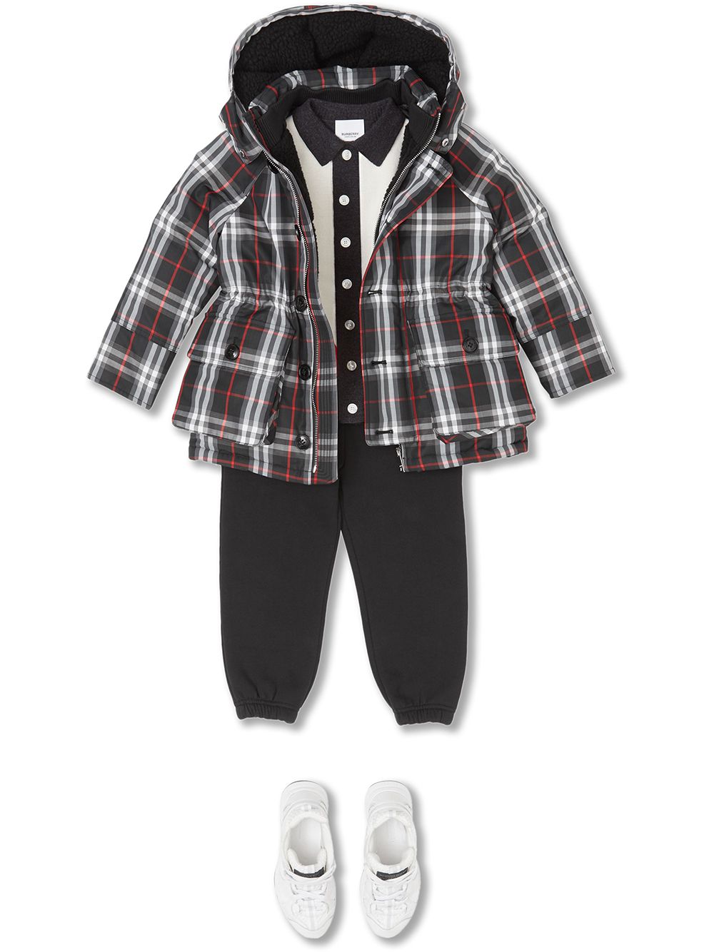 фото Burberry kids пуховик в клетку vintage check с капюшоном