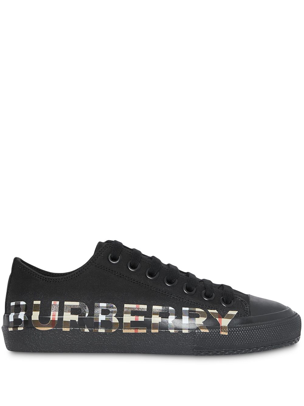 BURBERRY vintage check logo print cotton gabardine sneakers