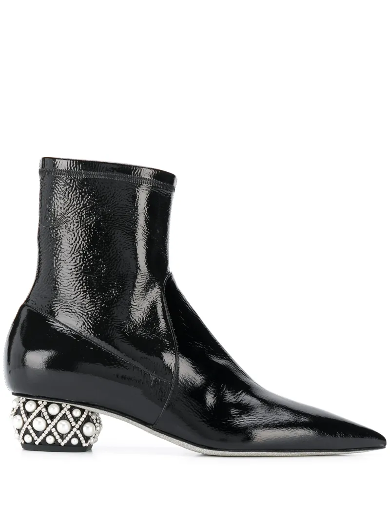 René Caovilla Boots RENÉ CAOVILLA EMBELLISHED ANKLE BOOTS - BLACK