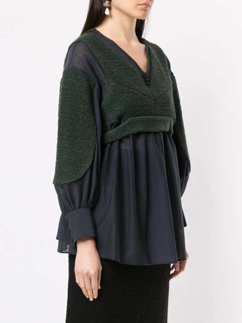 MULLER OF YOSHIOKUBO CONTRAST LONG-SLEEVE BLOUSE