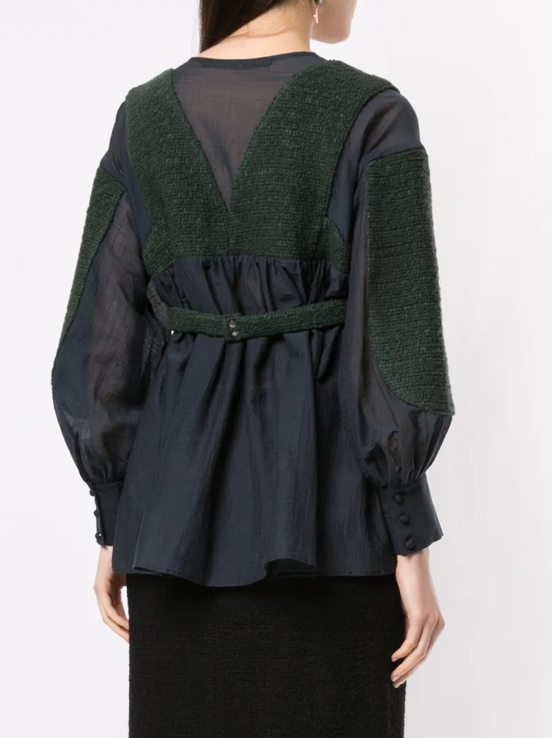 MULLER OF YOSHIOKUBO CONTRAST LONG-SLEEVE BLOUSE