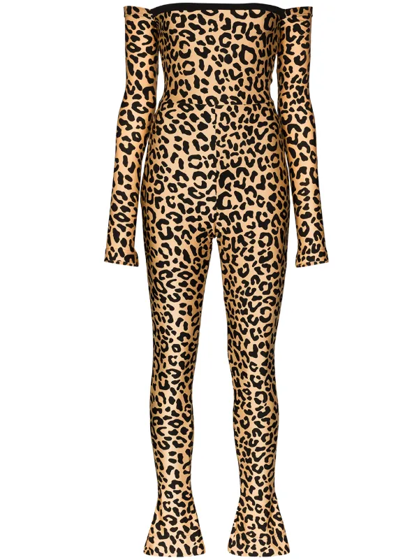 off the shoulder leopard print jumpsuit