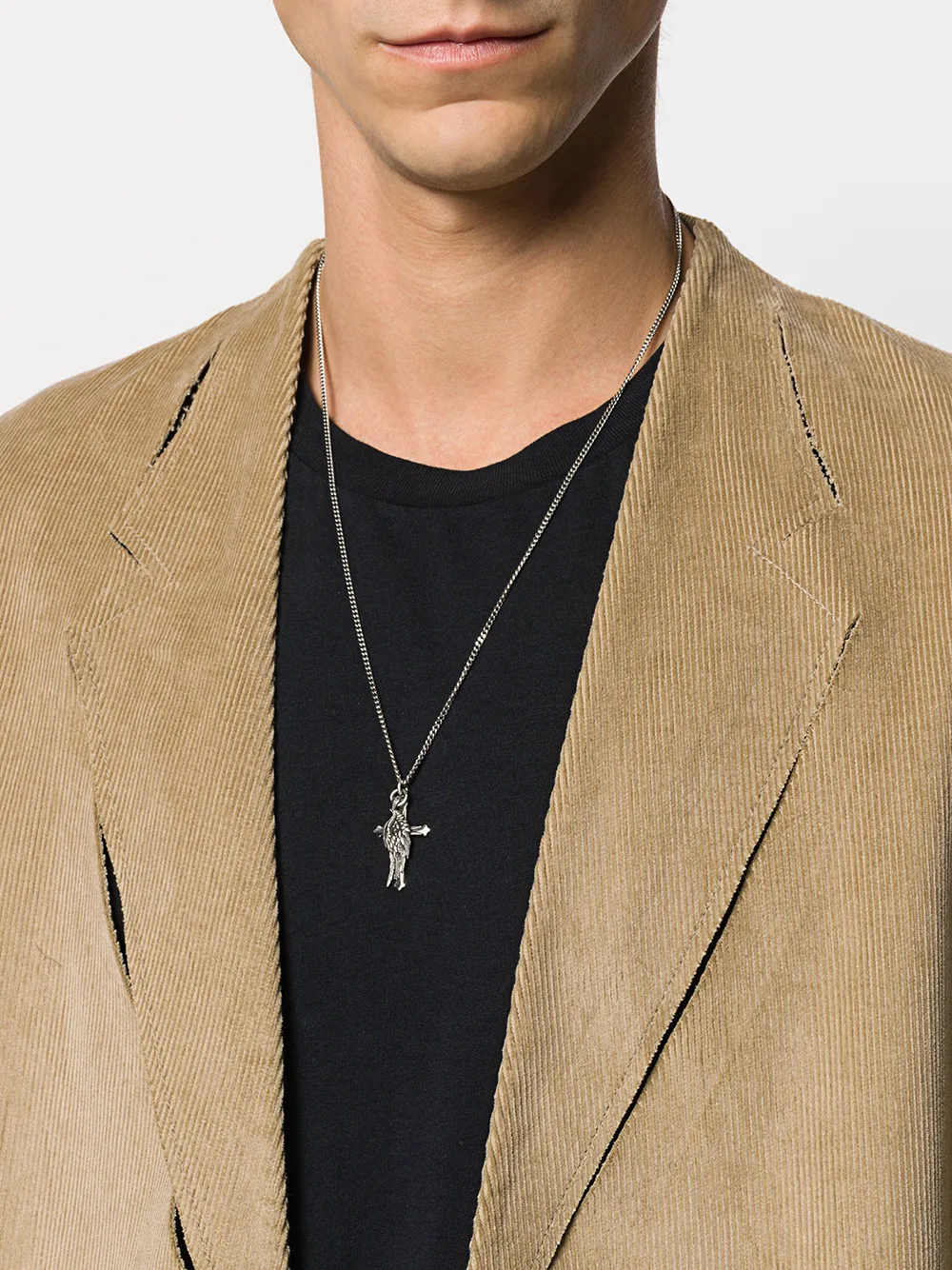 Shop Emanuele Bicocchi Wing And Cross Pendant Necklace In Silver