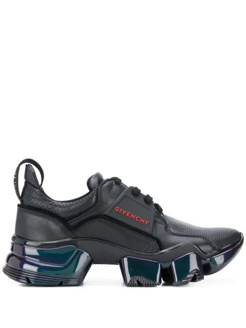 Click to view more detailed imagery on our partner's website Givenchy Jaw Raised-Sole Iridescent-Leather Trainers In Black