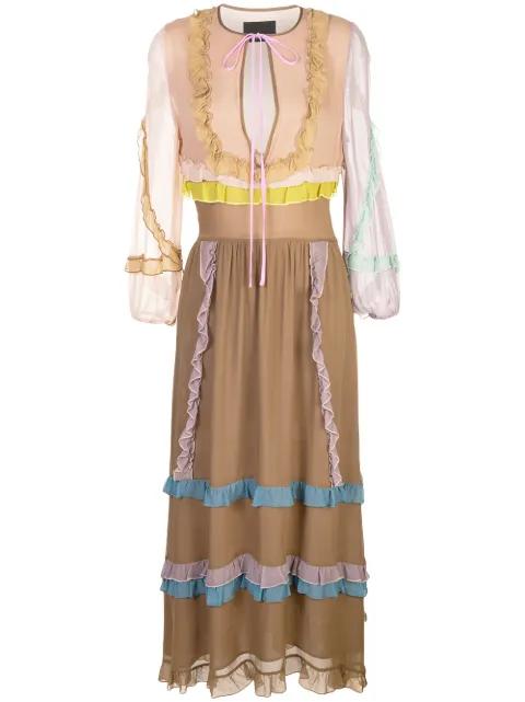 CYNTHIA ROWLEY EDIE MINI RUFFLE TRIM MAXI DRESS