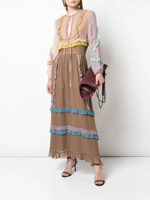 CYNTHIA ROWLEY EDIE MINI RUFFLE TRIM MAXI DRESS