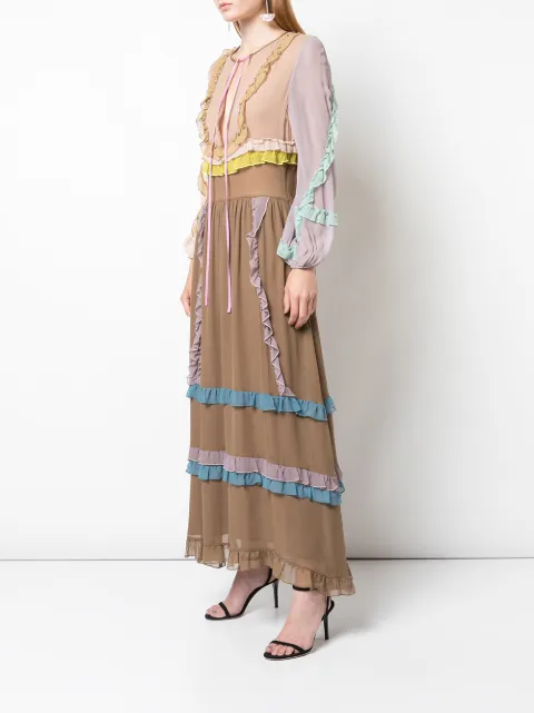 CYNTHIA ROWLEY EDIE MINI RUFFLE TRIM MAXI DRESS