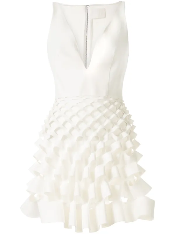 white ruffle mini dress