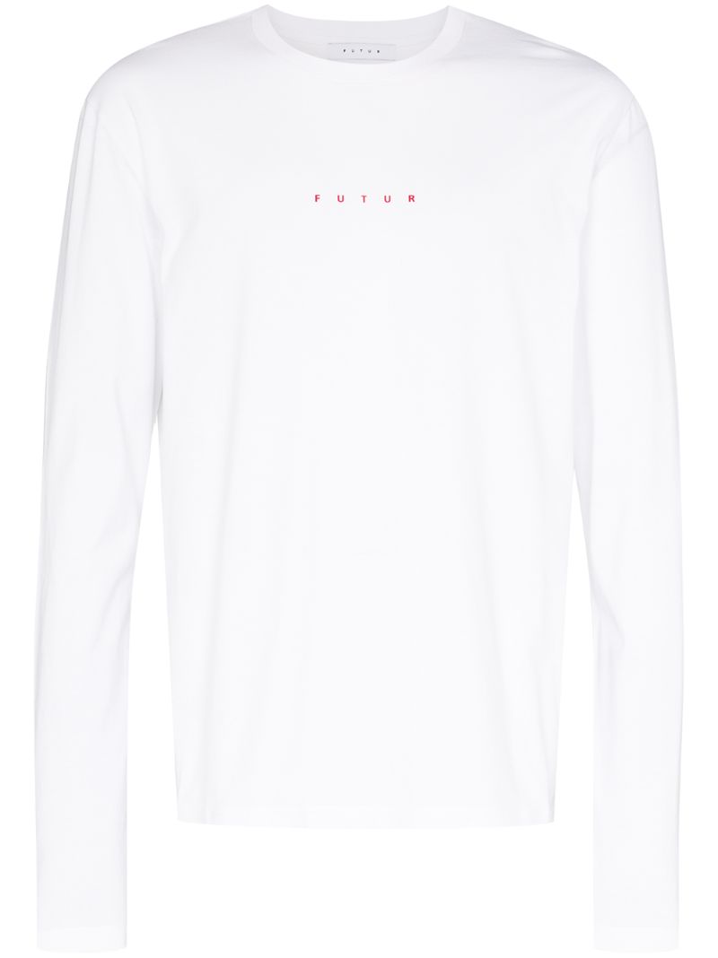 Shop Futur Logo Print Long Sleeve T-shirt In White