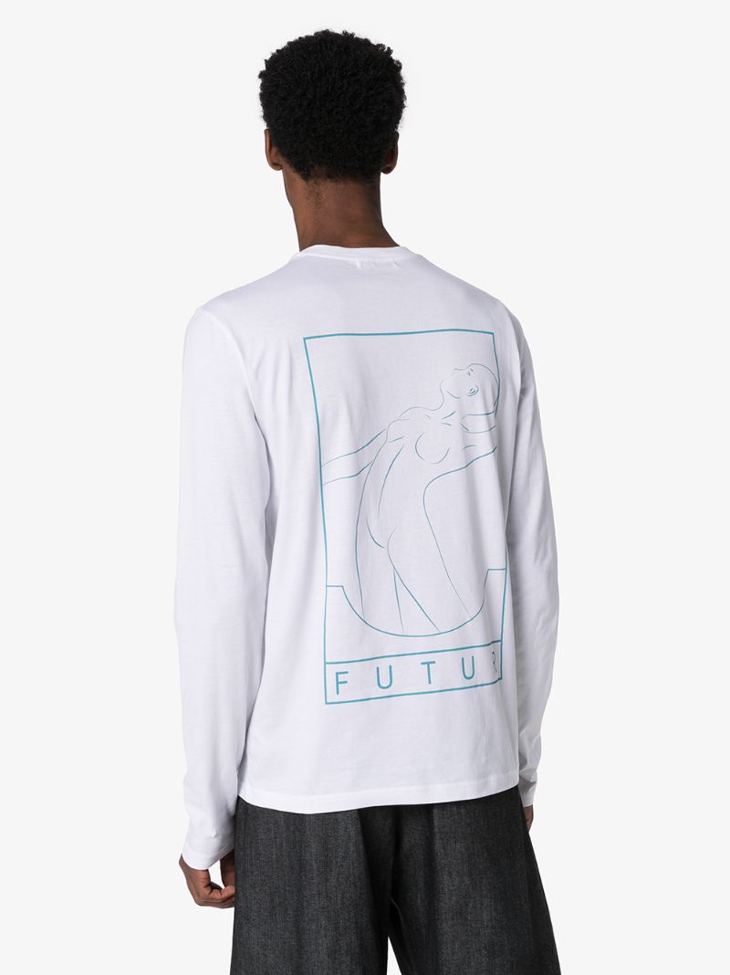 Shop Futur Logo Print Long Sleeve T-shirt In White