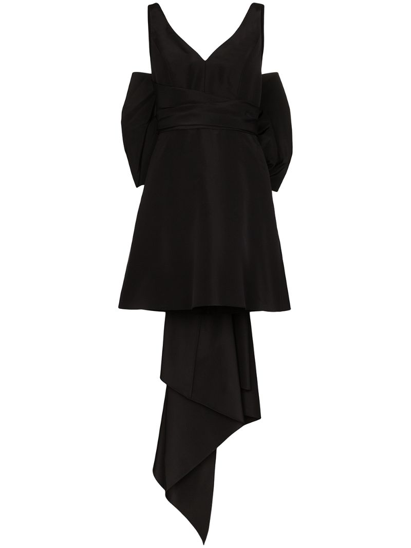 Shop Carolina Herrera Bow-embellished Silk-taffeta Mini Dress In Black